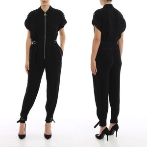 Pinko Cereale Zip Front Short Sleeve Jumpsuit in Jet Black